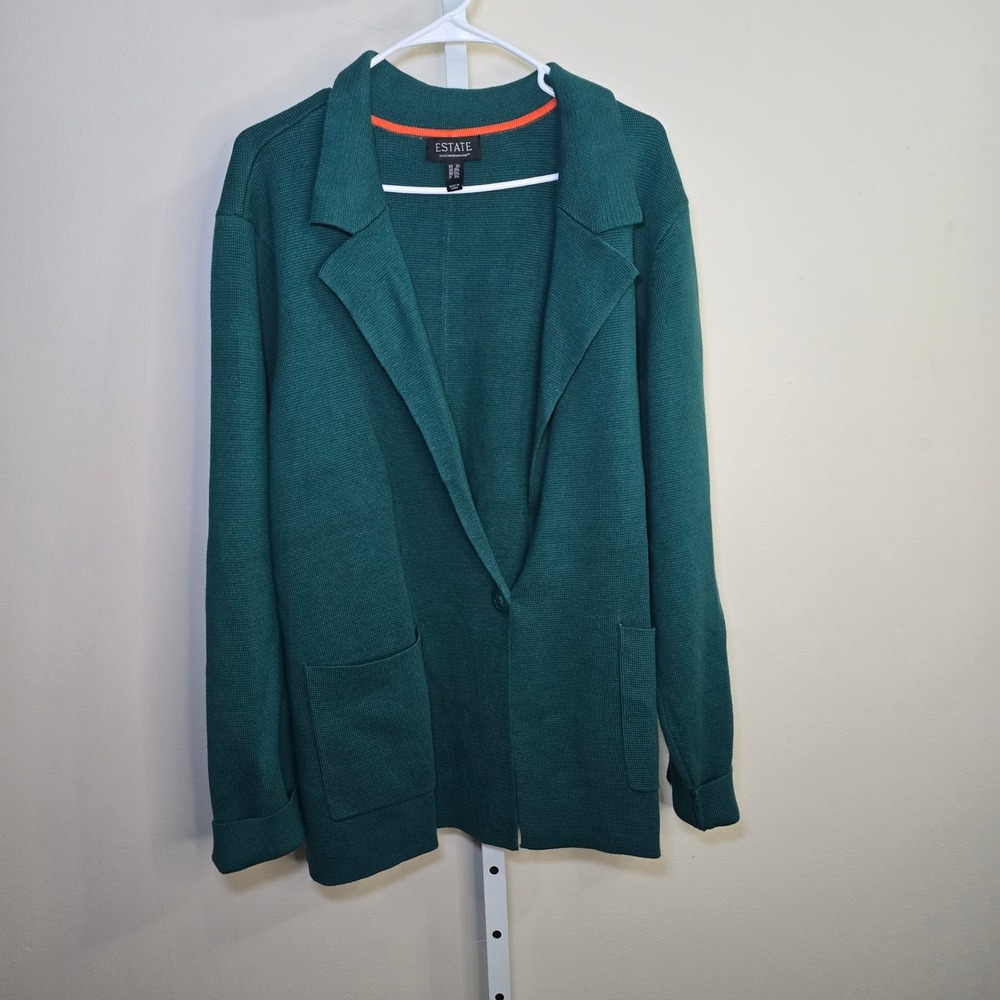 Isaac Mizrahi Live Estate Green Knit Blazer Cardigan Sweater Womens 2X